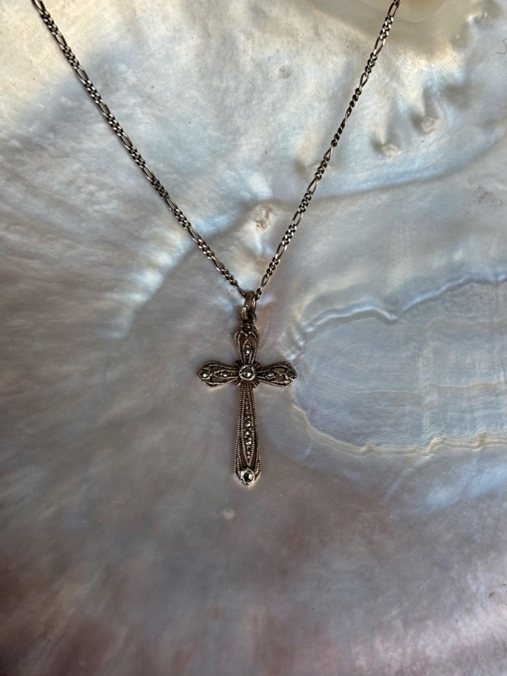 Vintage sterling silver and Marcasite Cross necklace